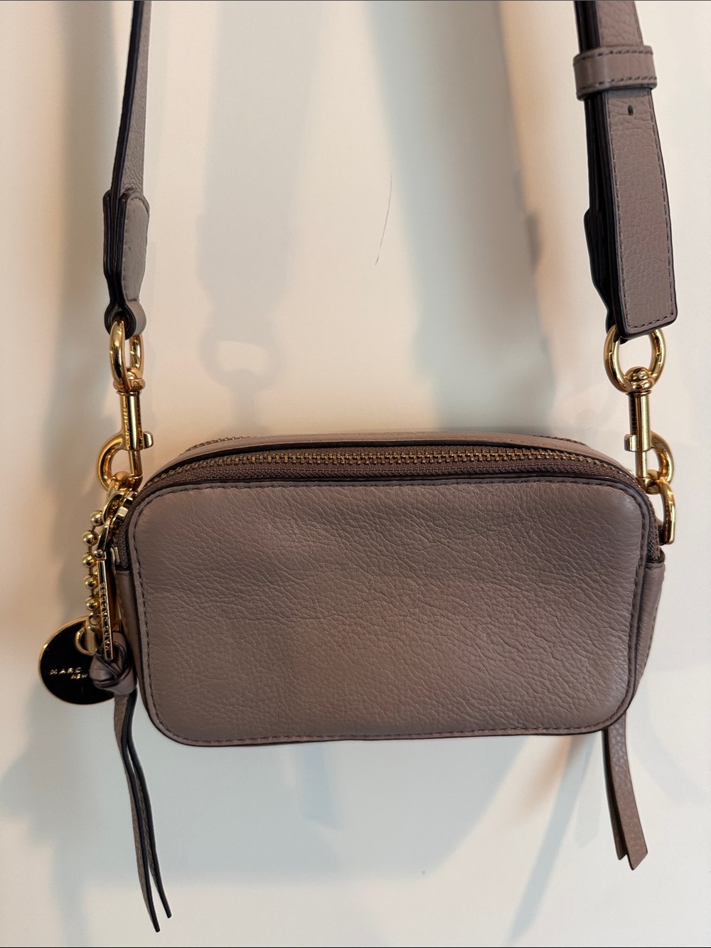 Marc Jacobs Taupe Leather Snapshot Crossbody Bag
